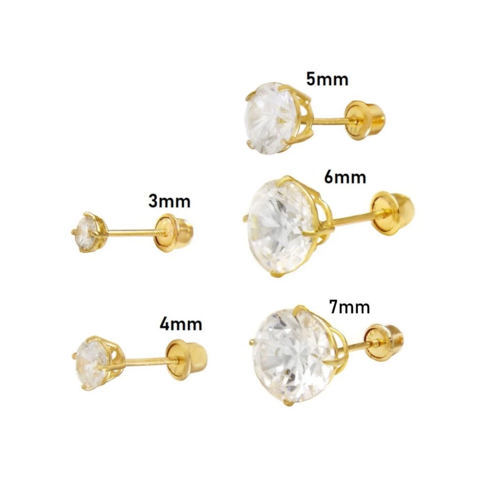 Cz Stud Round Solitaire Earrings Screw Back Solid 10k 3 For 7mm For Womens Mens
